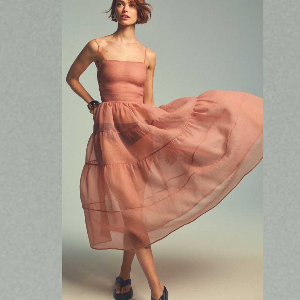 Anthropologie Ohsevendays Tiered Sheer Midi Dress